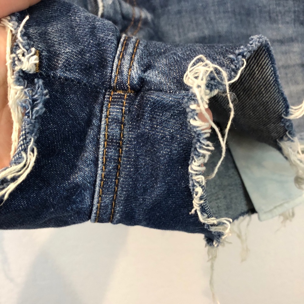 Topshop Blue Distressed Jean Shorts with Patch Details - Picture 3 of 12